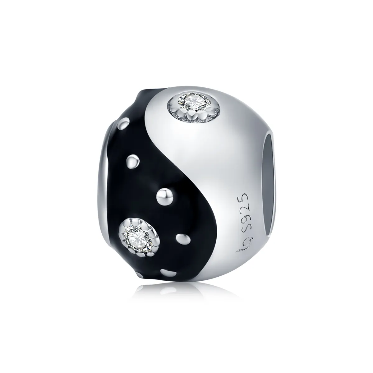 Pandora Style Silver Charm, Chinoiserie Yin Yang, Black Enamel - BSC192