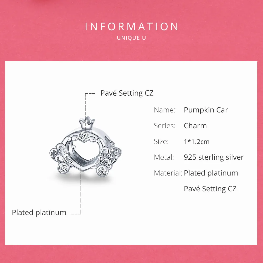 Pandora Style Silver Charm, Cinderella's Pumpkin Car - BSC270