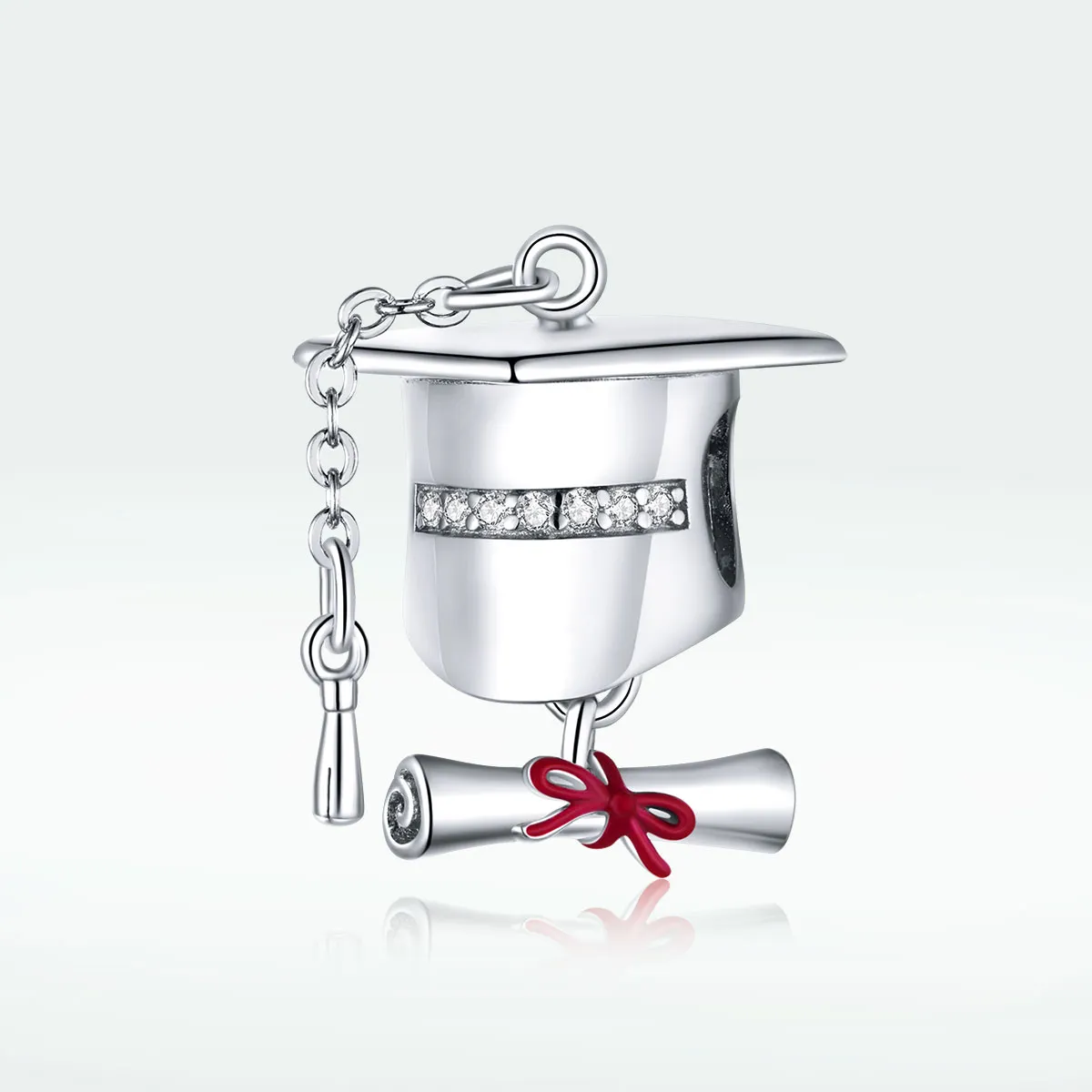 Pandora Style Silver Charm, College Graduation Cap, Red Enamel - BSC357