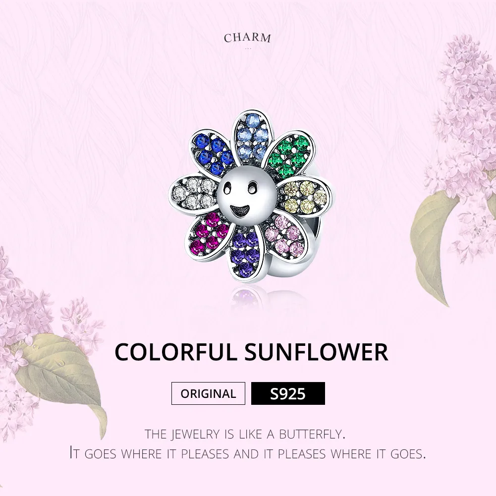 Pandora Style Silver Charm, Colorful Sunflower - SCC1701