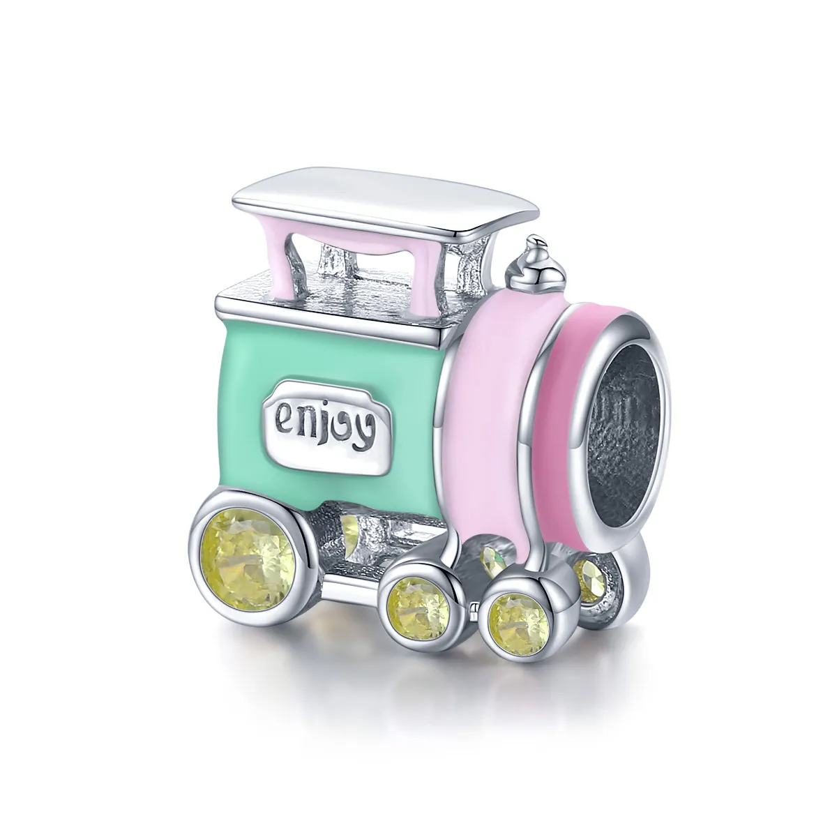 Pandora Style Silver Charm, Colorful Train, Multicolor Enamel - BSC289