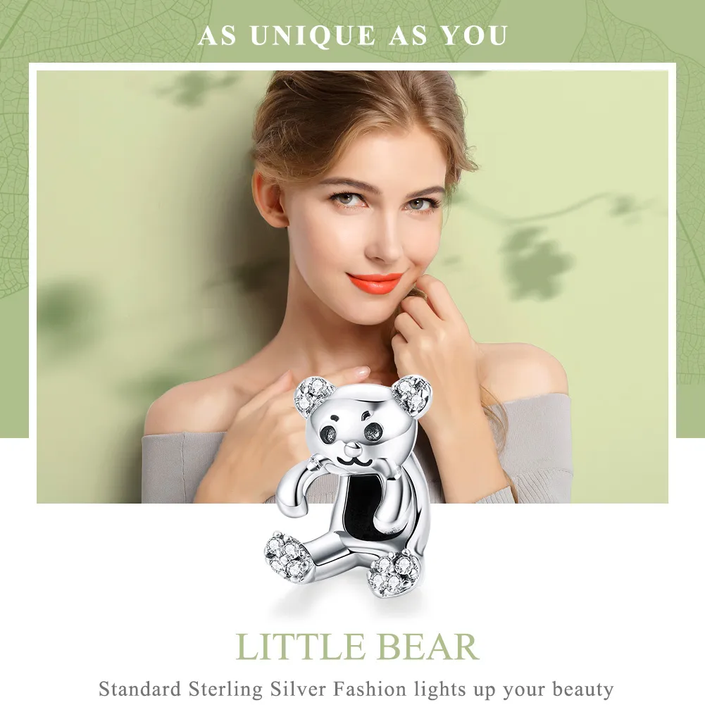 Pandora Style Silver Charm, Cute Bear - SCC984