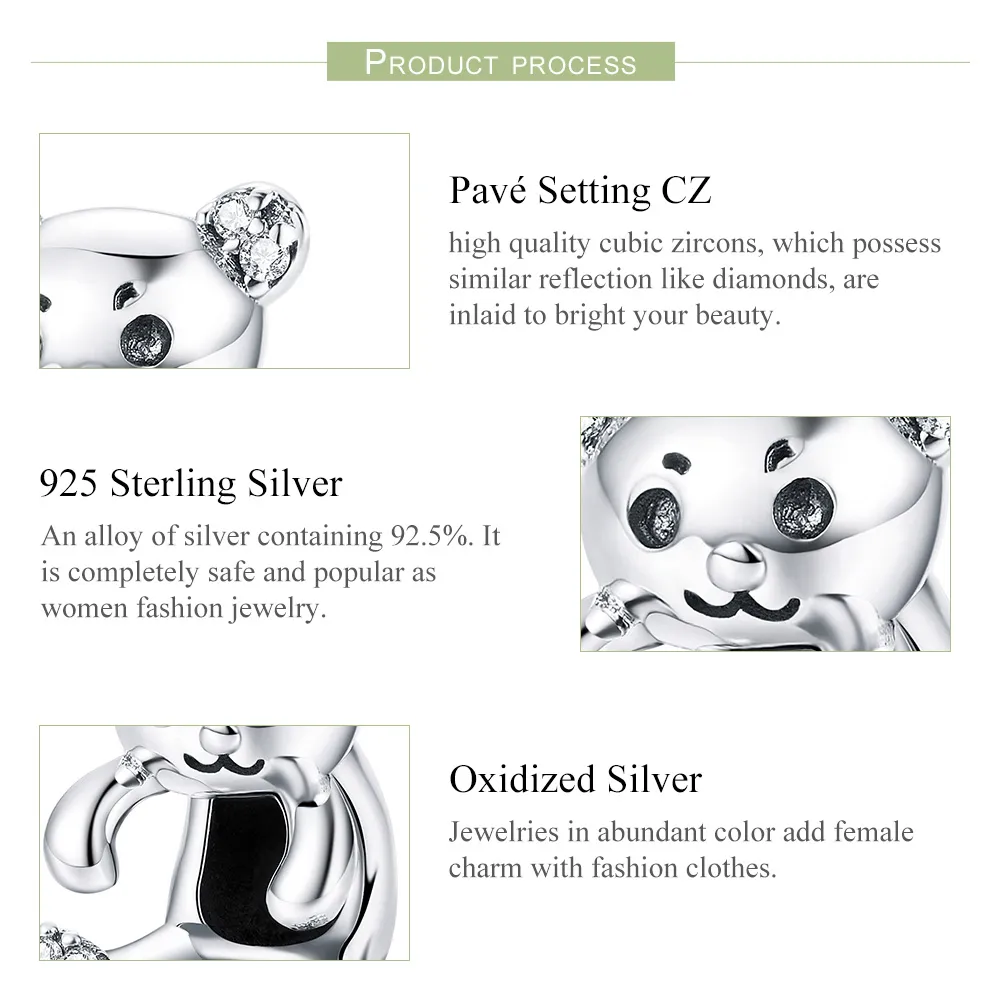 Pandora Style Silver Charm, Cute Bear - SCC984