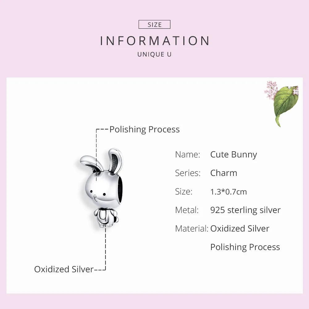 Pandora Style Silver Charm, Cute Bunny - SCC1517