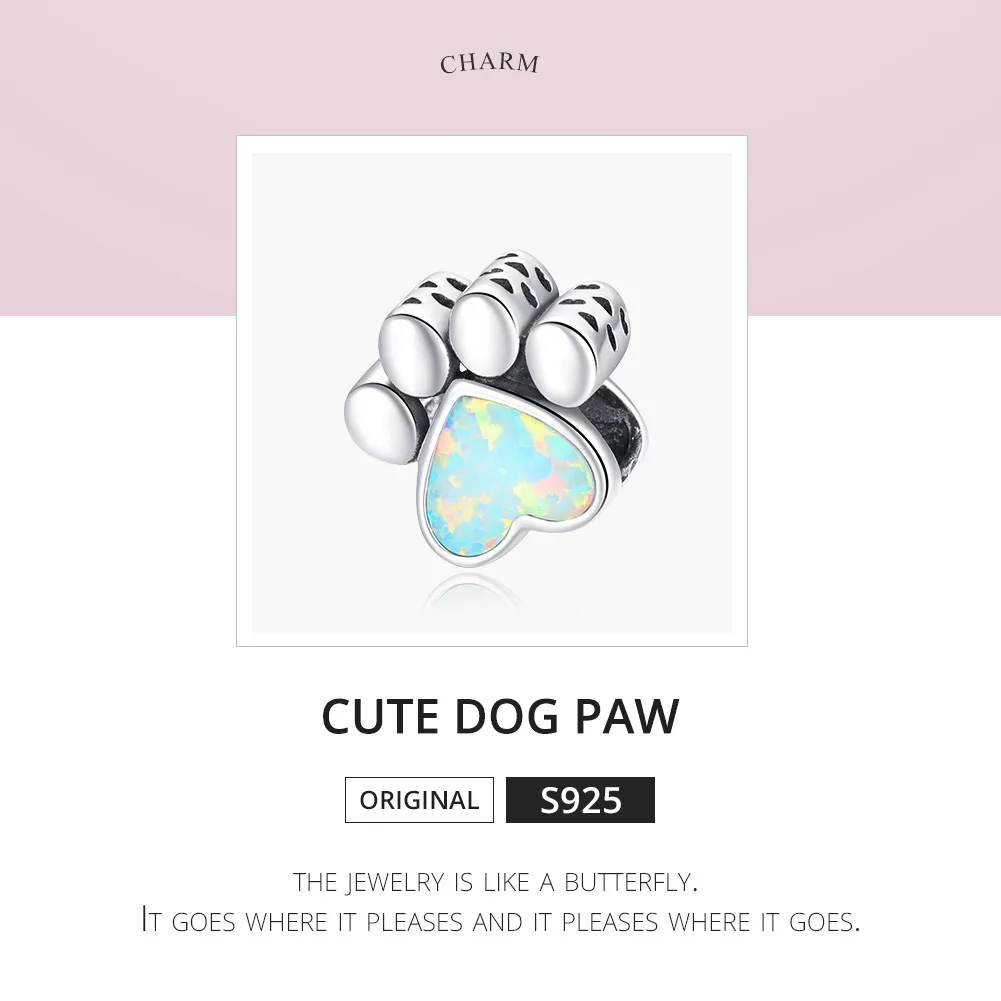 Pandora Style Silver Charm, Cute Dog Paw - SCC1676