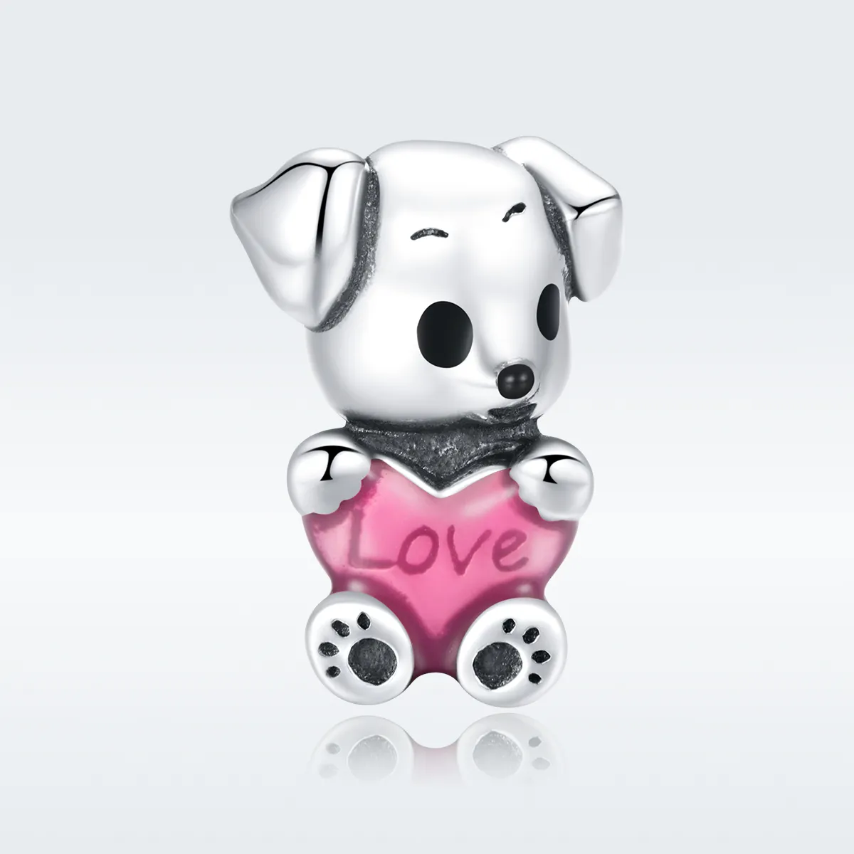 Pandora Style Silver Charm, Cute Puppy, Pink Enamel - SCC1677