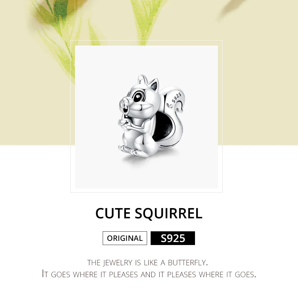 Pandora Style Silver Charm, Cute Squirrel, Enamel - BSC338