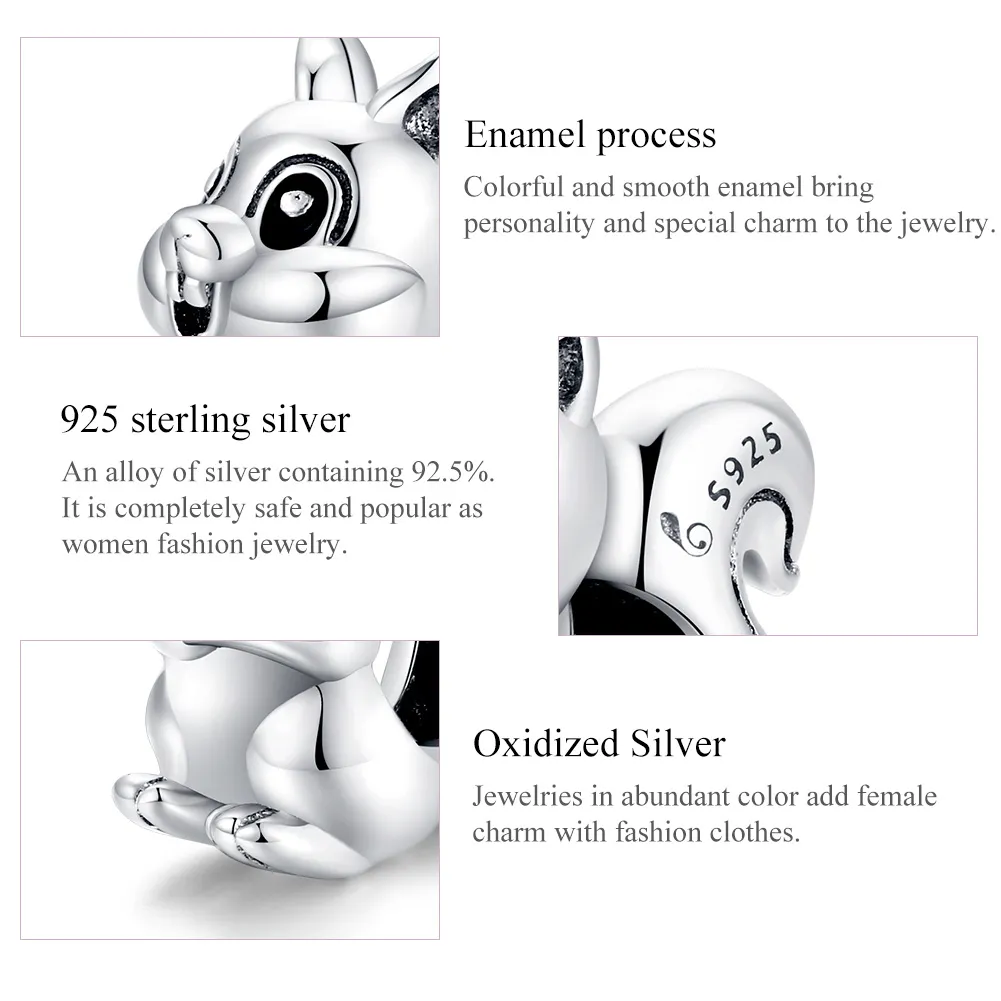 Pandora Style Silver Charm, Cute Squirrel, Enamel - BSC338