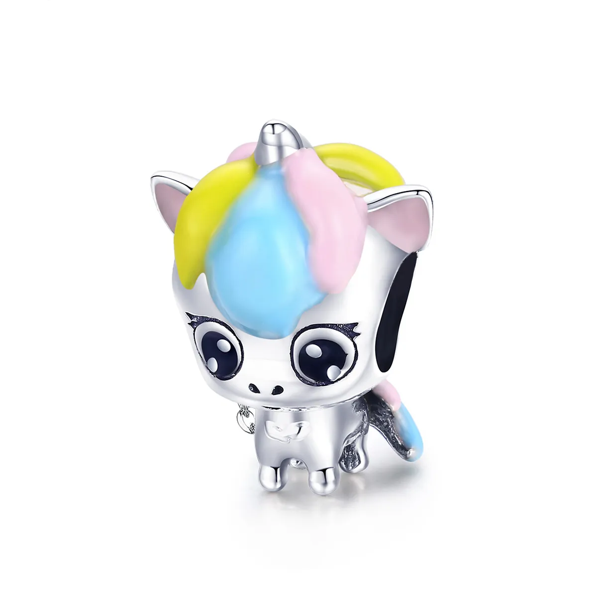 Pandora Style Silver Charm, Cute Unicorn, Multicolor Enamel - BSC059