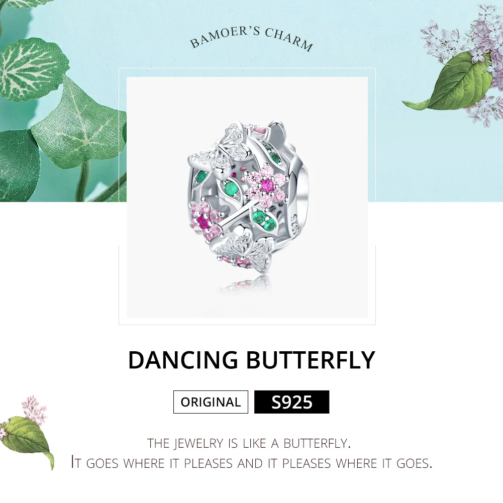 Pandora Style Silver Charm, Dancing Butterfly - BSC116