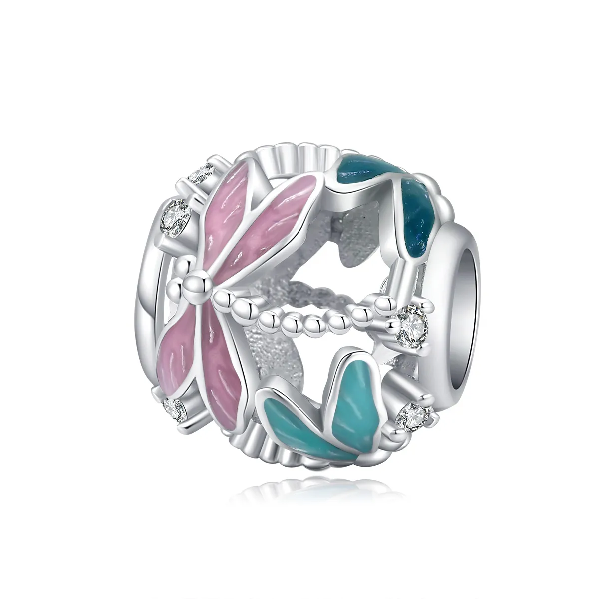 Pandora Style Silver Charm, Dragonfly, Multicolor Enamel - BSC198