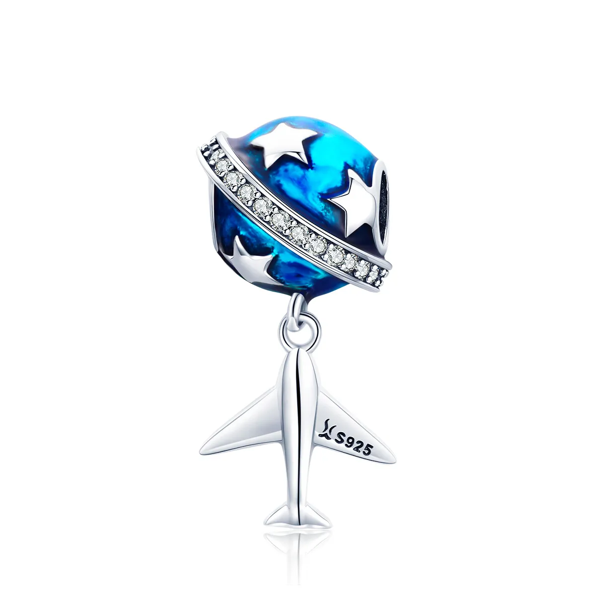 Pandora Style Silver Charm, Dream Airplane For Travel Around, Aquamarine Enamel - SCC887