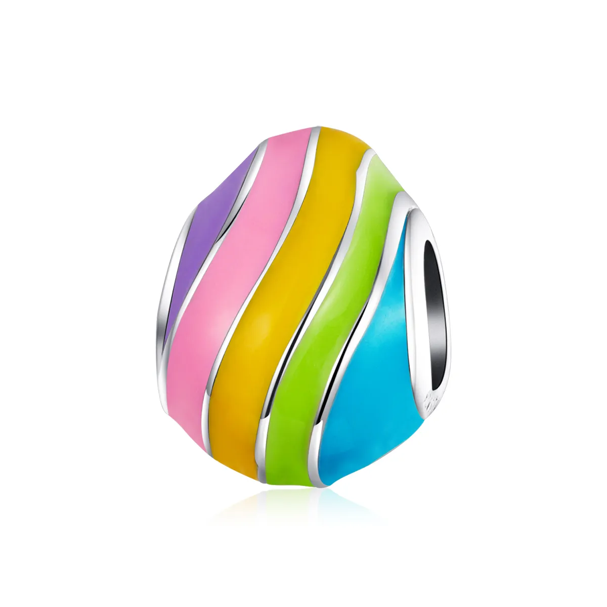 Pandora Style Silver Charm, Easter Egg, Multicolor Enamel - BSC223