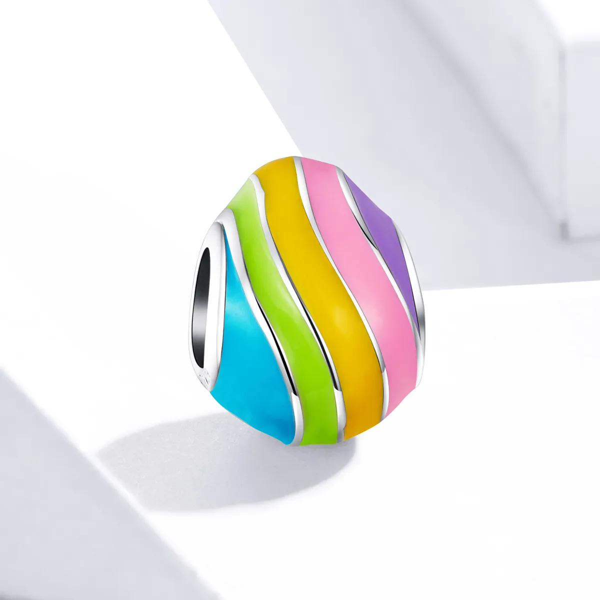 Pandora Style Silver Charm, Easter Egg, Multicolor Enamel - BSC223