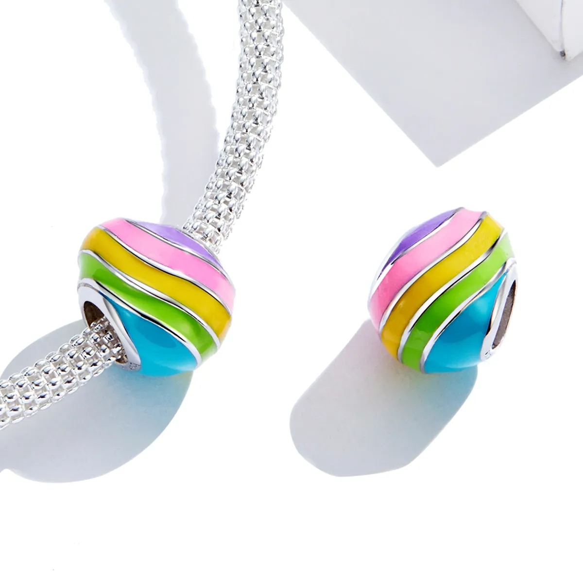 Pandora Style Silver Charm, Easter Egg, Multicolor Enamel - BSC223