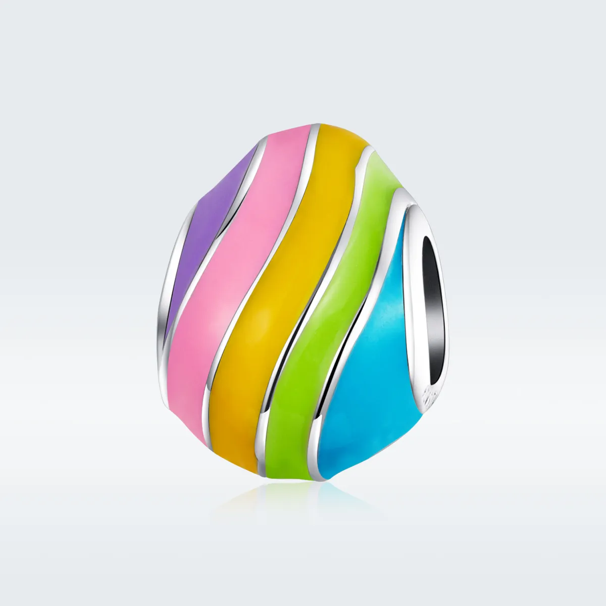 Pandora Style Silver Charm, Easter Egg, Multicolor Enamel - BSC223