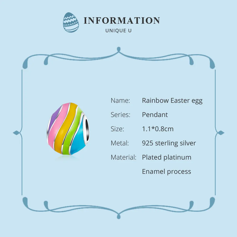 Pandora Style Silver Charm, Easter Egg, Multicolor Enamel - BSC223