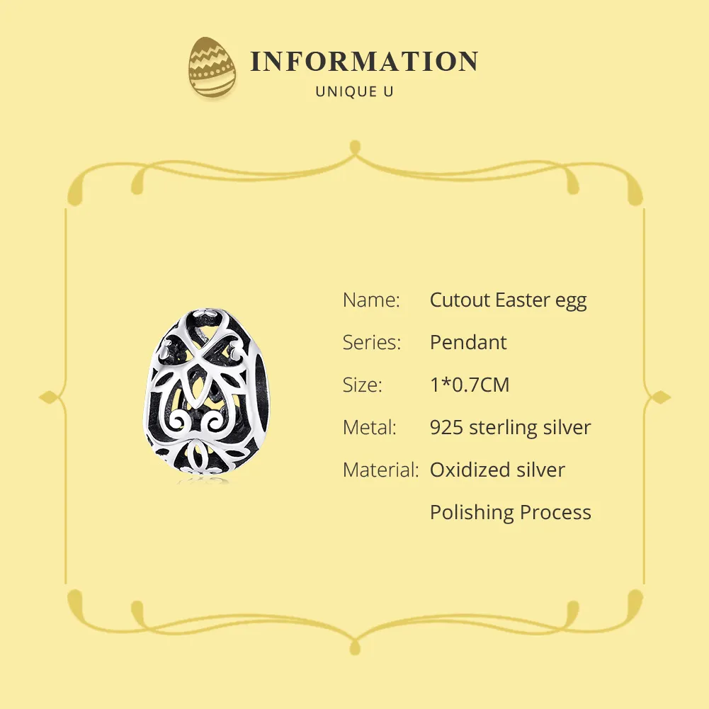 Pandora Style Silver Charm, Easter Egg - SCC1464