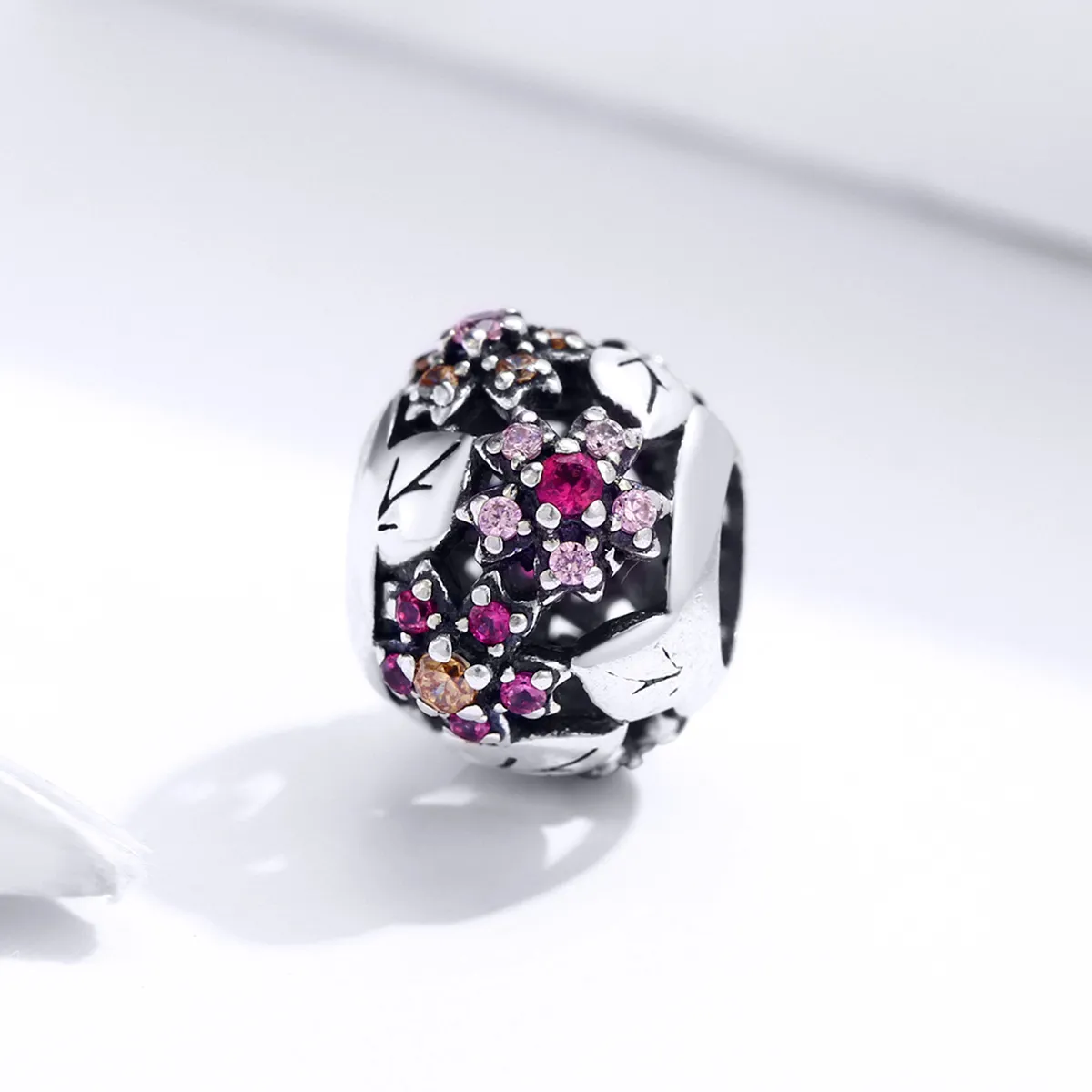 Pandora Style Silver Charm, Elegant Cherry Blossom - SCC1446