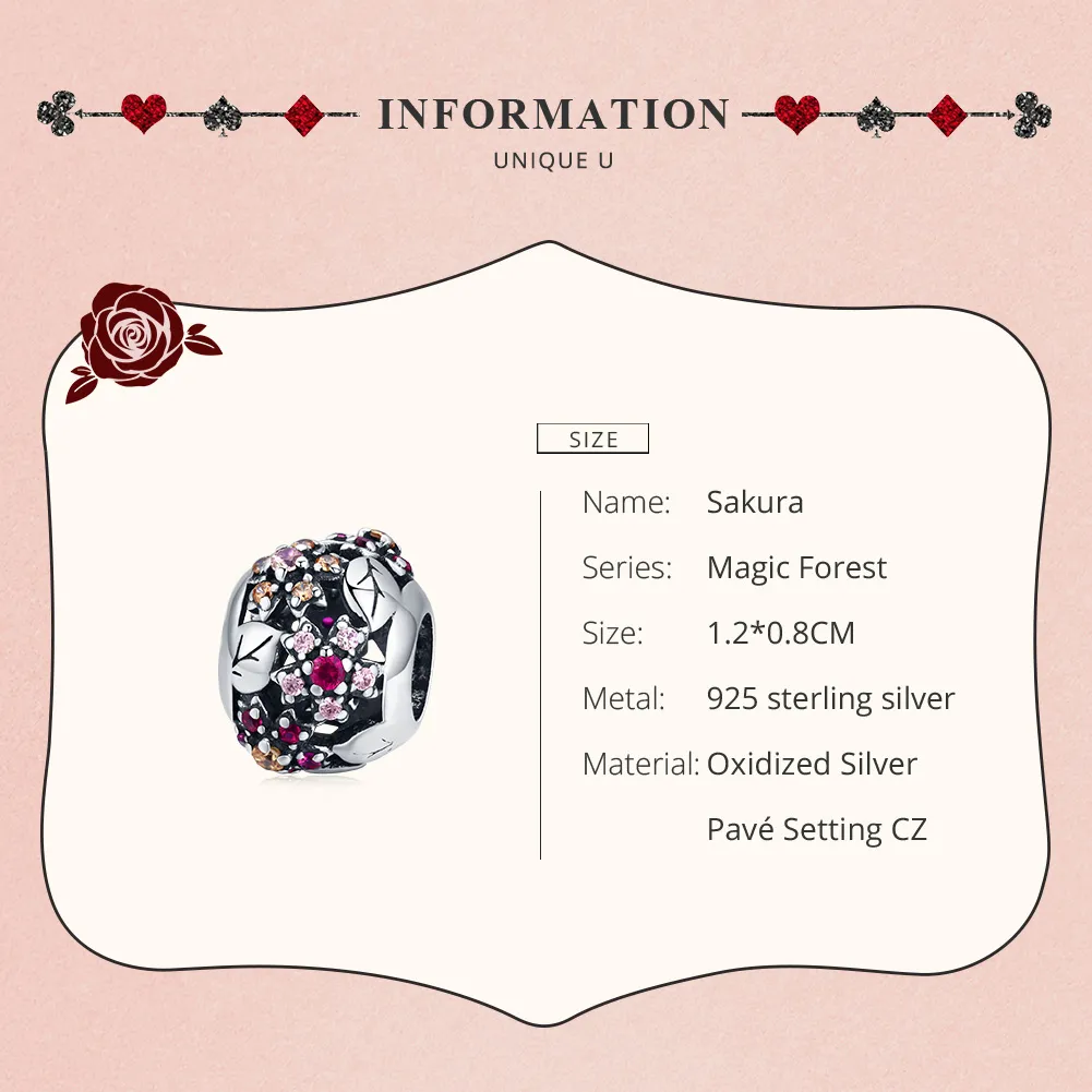 Pandora Style Silver Charm, Elegant Cherry Blossom - SCC1446