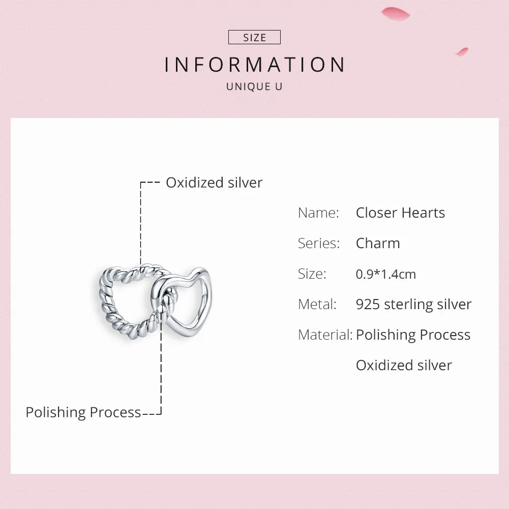 Pandora Style Silver Charm, Entwined Hearts - SCC1563