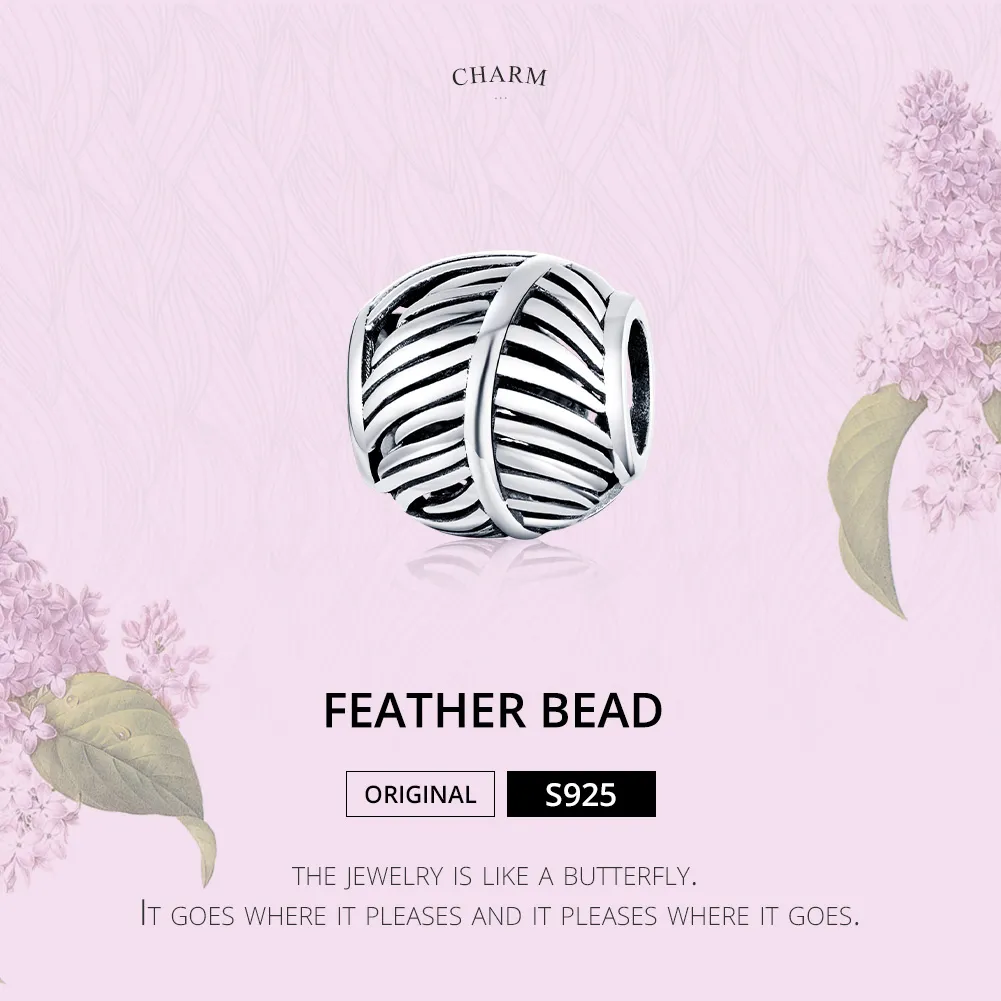 Pandora Style Silver Charm, Feather - SCC1509