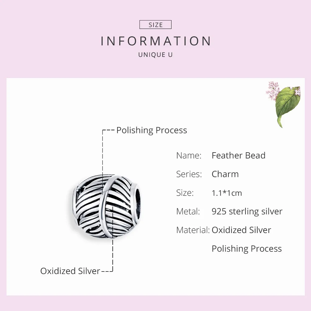 Pandora Style Silver Charm, Feather - SCC1509