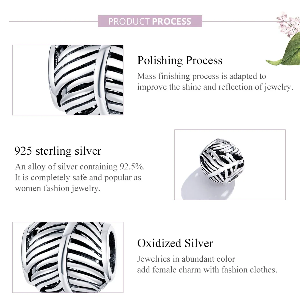 Pandora Style Silver Charm, Feather - SCC1509