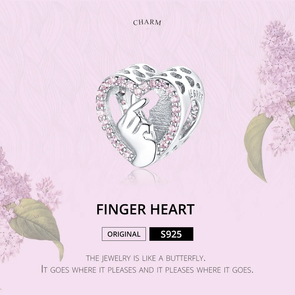 Pandora Style Silver Charm, Finger Heart - SCC1690