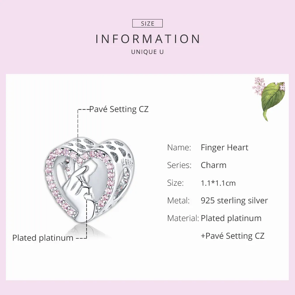 Pandora Style Silver Charm, Finger Heart - SCC1690