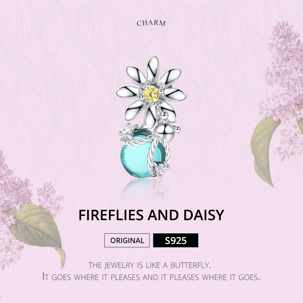 Pandora Style Silver Charm, Fireflies and Daisy - SCC1369