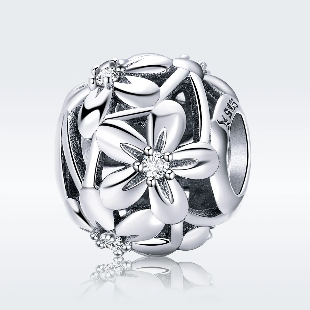 Pandora Style Silver Charm, Flower Shape - SCC729