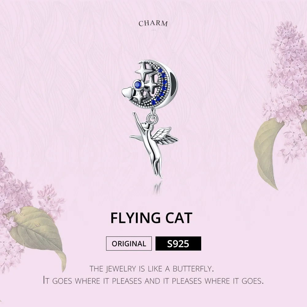 Pandora Style Silver Charm, Flying Cat - SCC1551