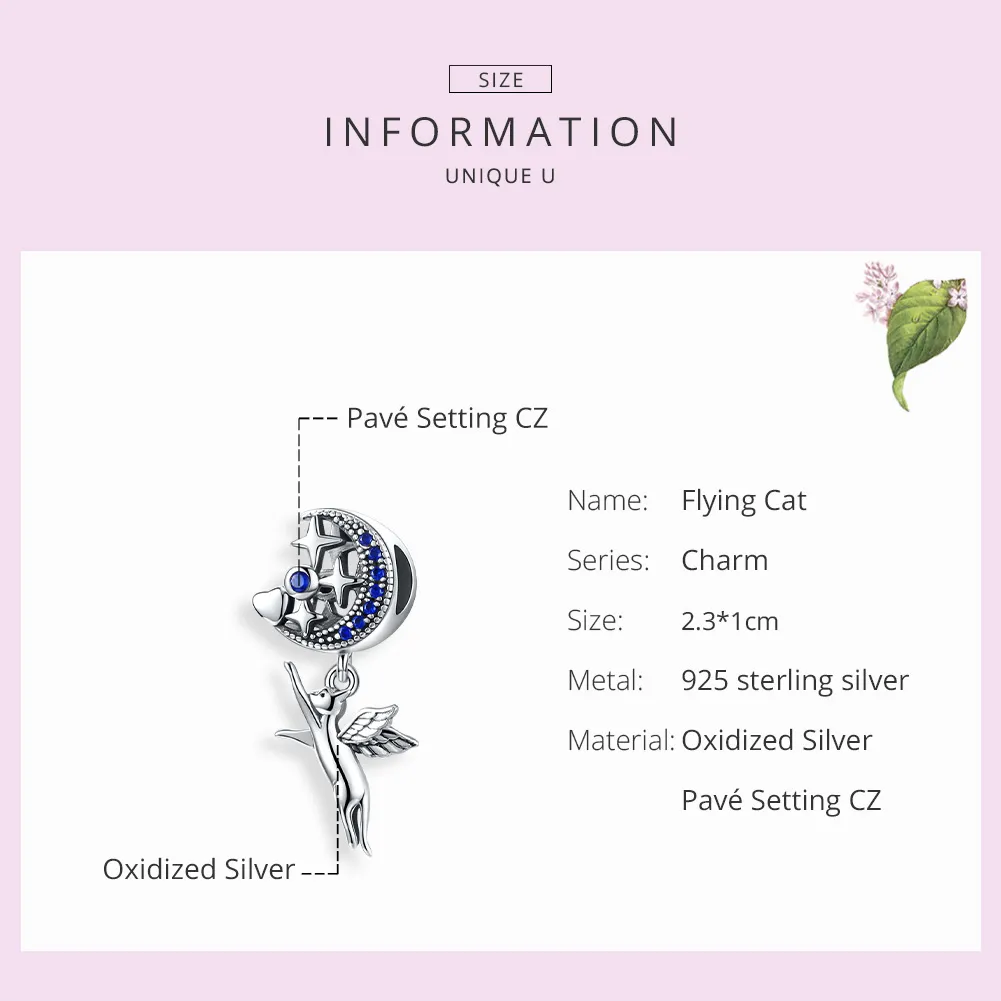 Pandora Style Silver Charm, Flying Cat - SCC1551