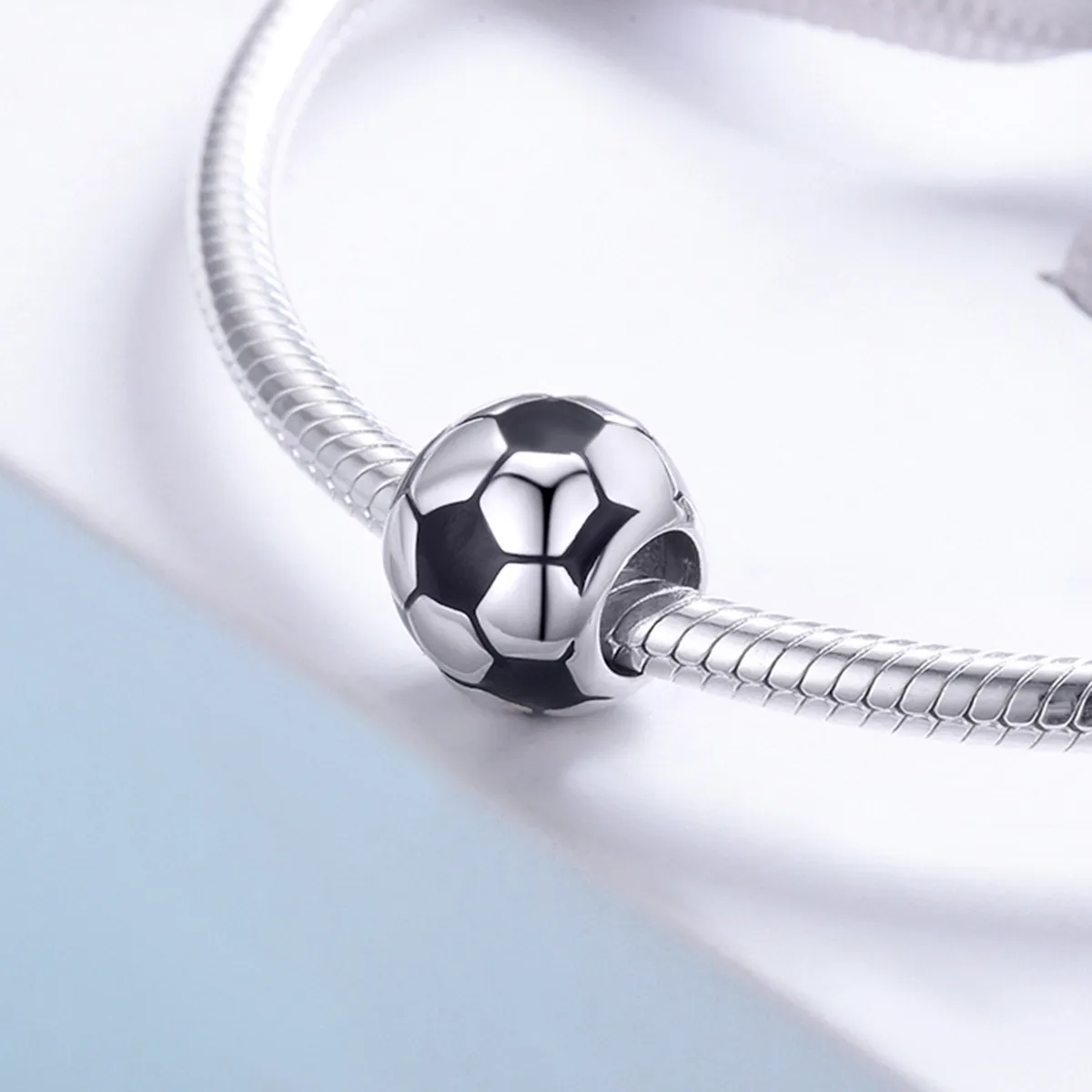 Pandora Style Silver Charm, Football Passion, Black Enamel - SCC666