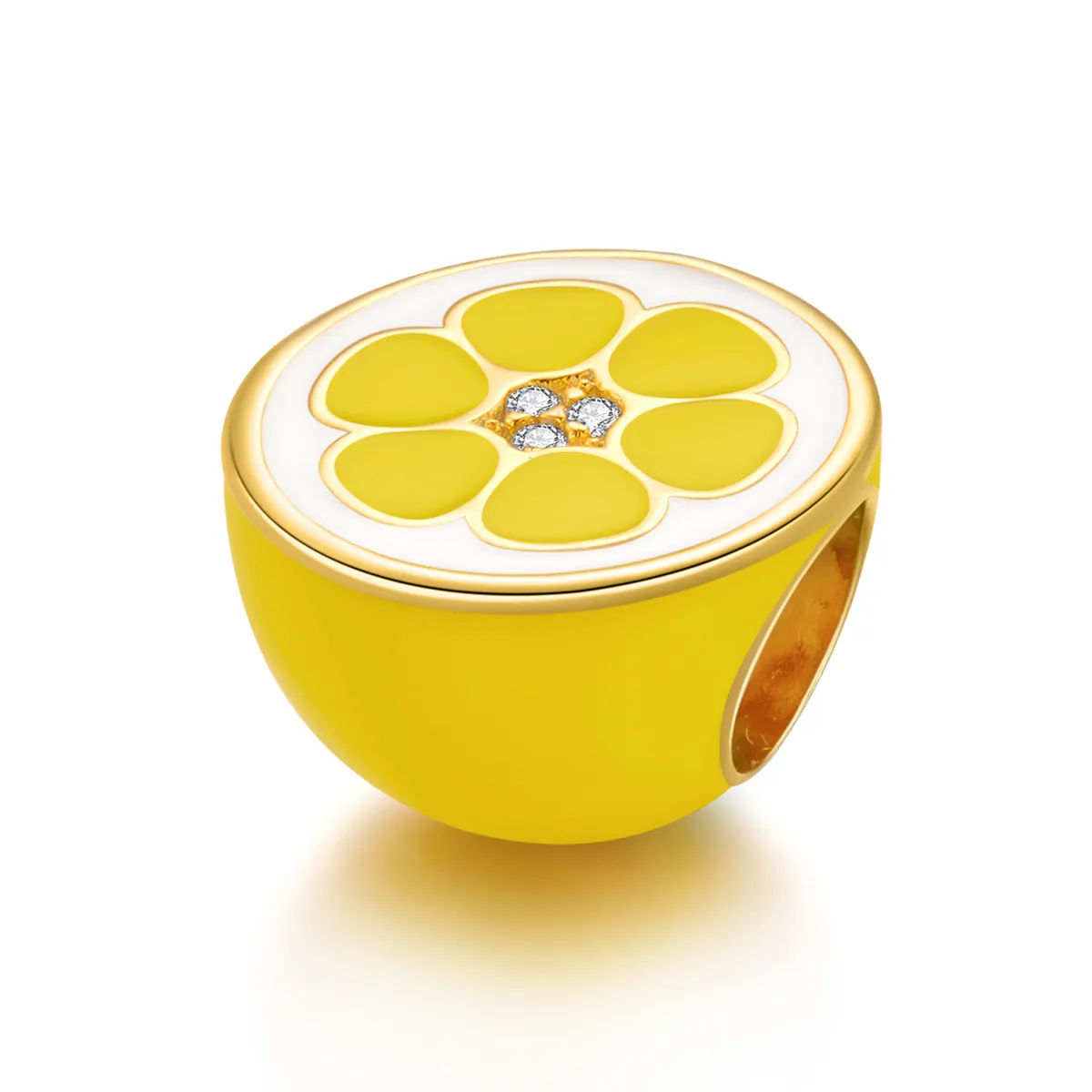 Pandora Style Silver Charm, Fresh Lemon, Orange Enamel - SCC1590