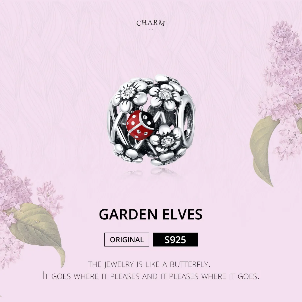 Pandora Style Silver Charm, Garden Elves, Red Enamel - SCC1641