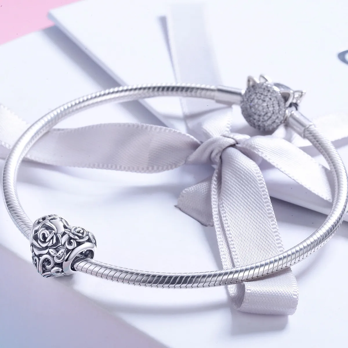 Pandora Style Silver Charm, Gentle Rose - SCC790