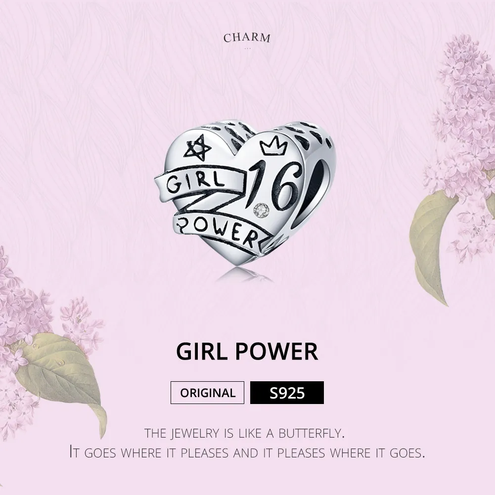 Pandora Style Silver Charm, Girl Power Sweet 16 - SCC1437