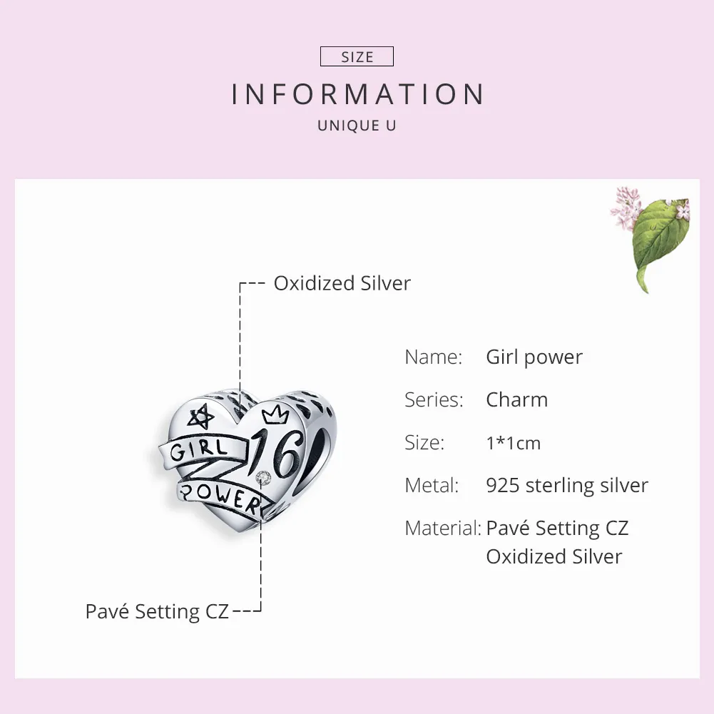 Pandora Style Silver Charm, Girl Power Sweet 16 - SCC1437