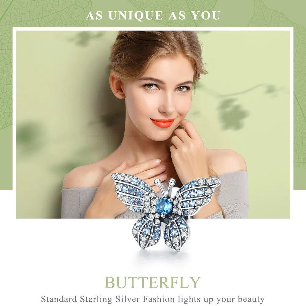 Pandora Style Silver Charm, Glitter Butterfly - BSC061