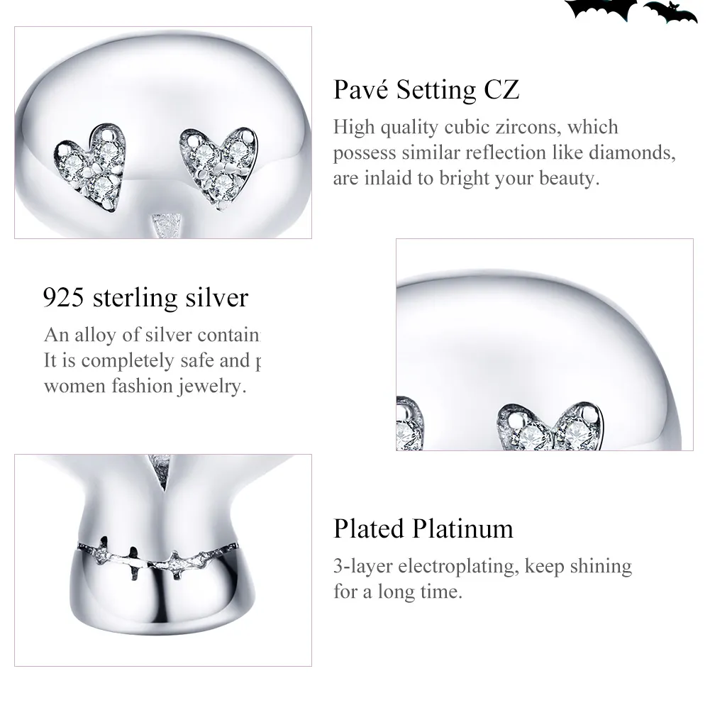 Pandora Style Silver Charm, Halloween Skull - SCC1362