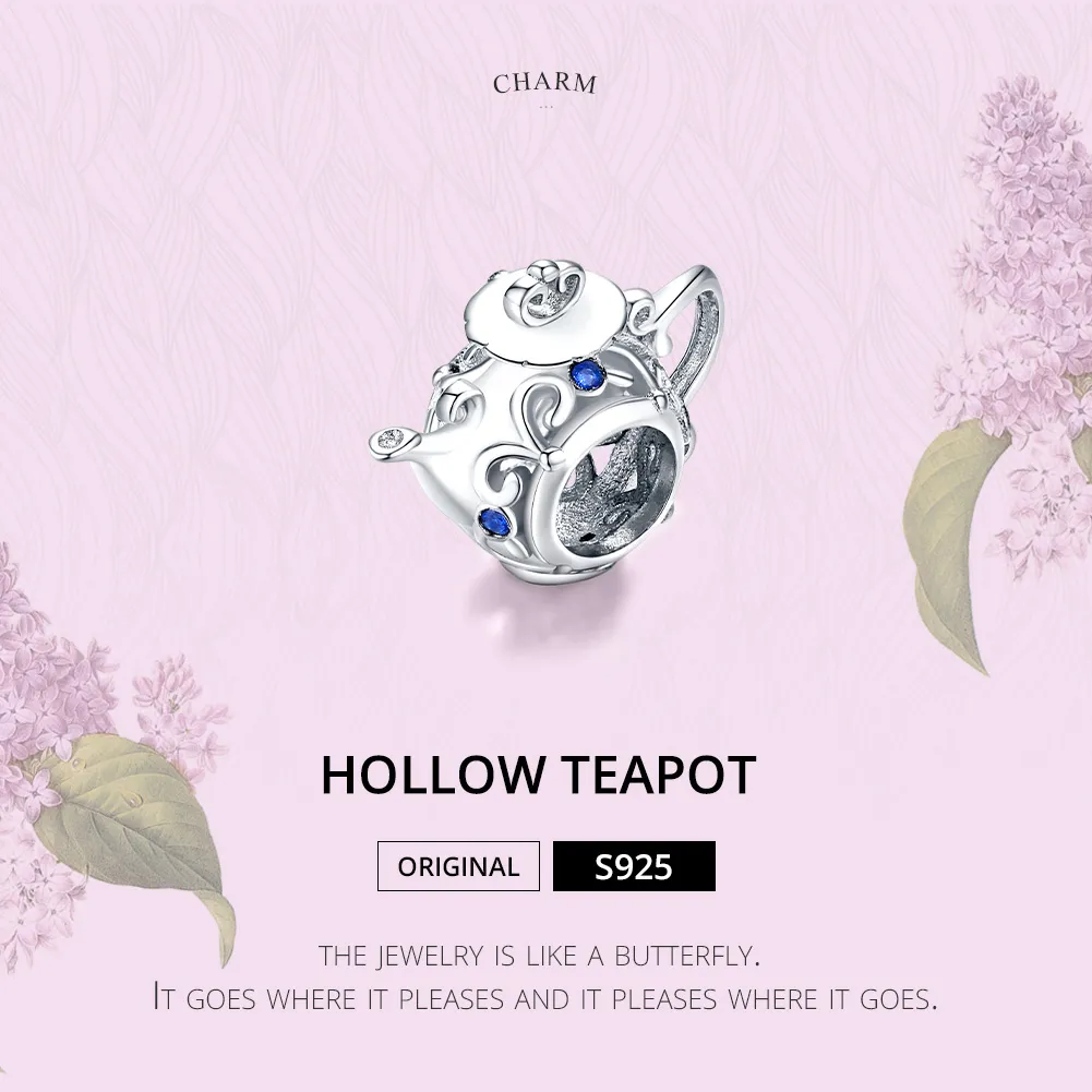 Pandora Style Silver Charm, Hollow Teapot - BSC274