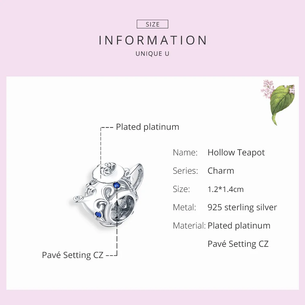 Pandora Style Silver Charm, Hollow Teapot - BSC274