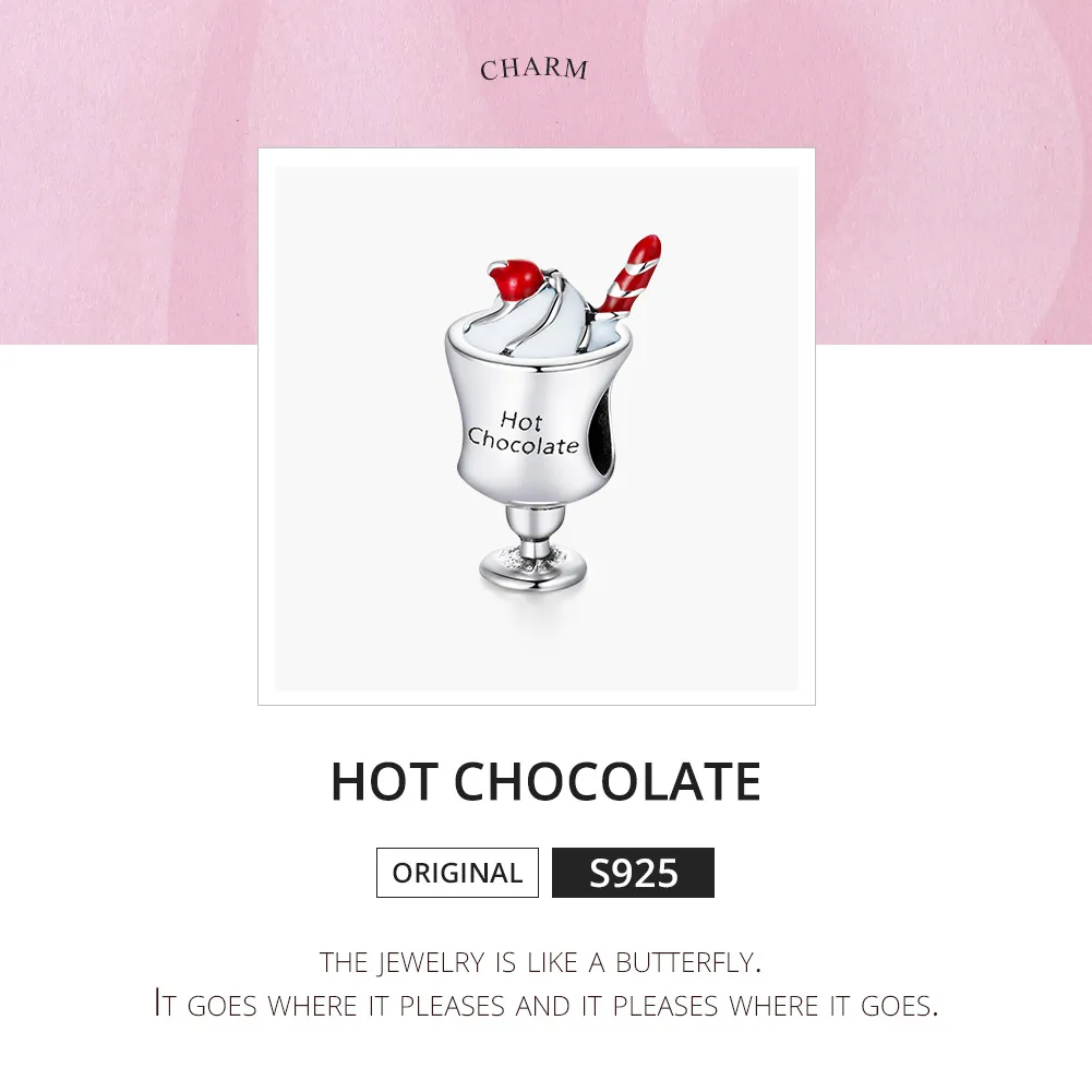 Pandora Style Silver Charm, Hot Chocolate, Red Enamel - SCC1495