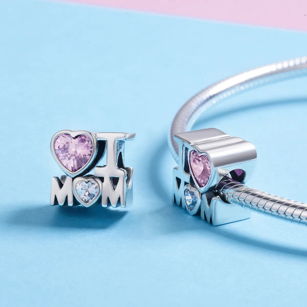 Pandora Style Silver Charm, I Love Mom - SCC579