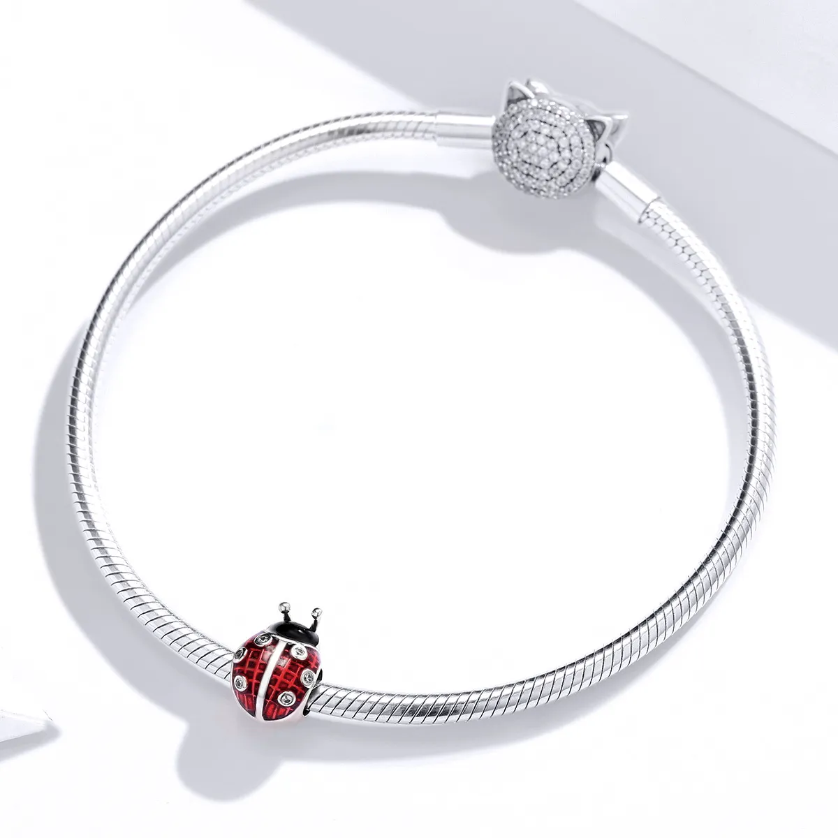 Pandora Style Silver Charm, Ladybug, Multicolor Enamel - SCC1481