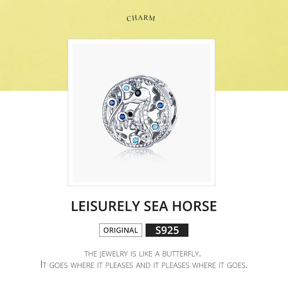 Pandora Style Silver Charm, Leisurely Seahorse - BSC266