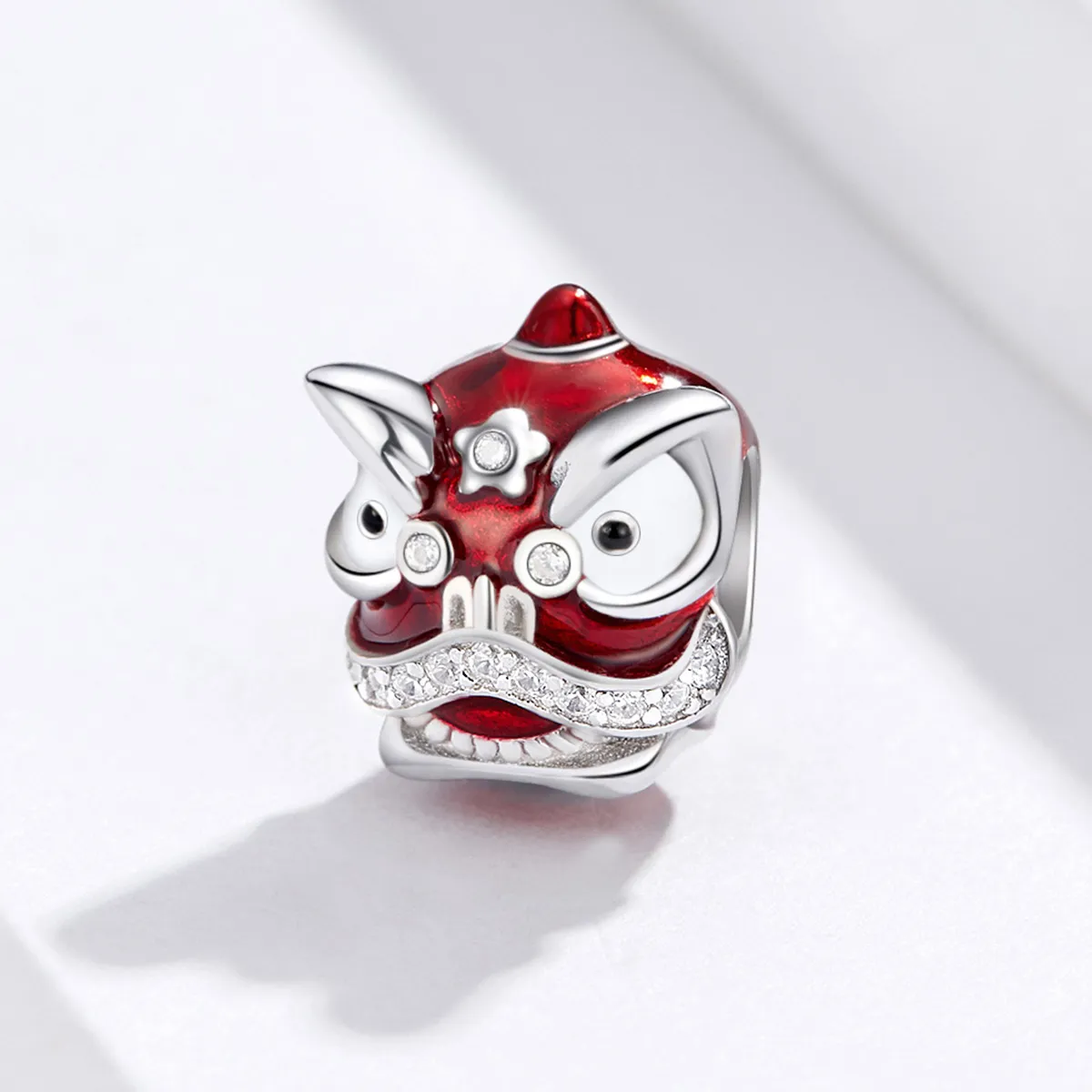 Pandora Style Silver Charm, Lion Dance, Red Enamel - BSC086