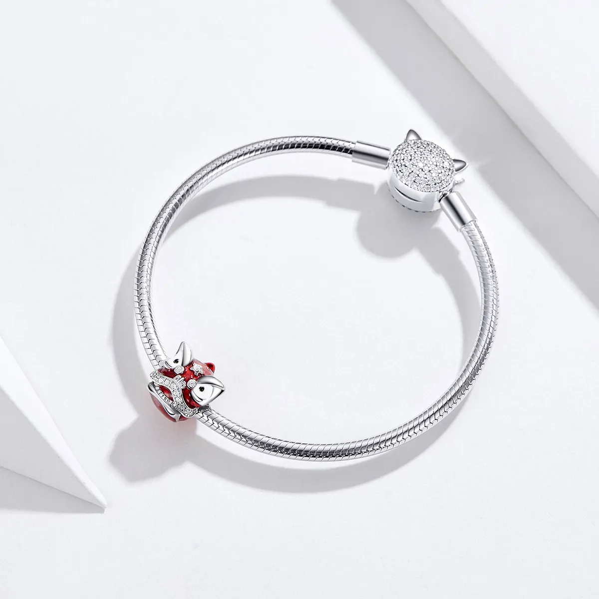 Pandora Style Silver Charm, Lion Dance, Red Enamel - BSC086